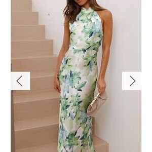 Oralia Maxi Dress - Green Floral Halter Maxi Dress